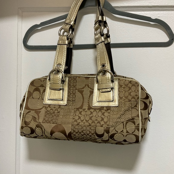 Coach Vintage Signature C Brown Denim Leather Ziptop Tote F12317 - Picture 5 of 8